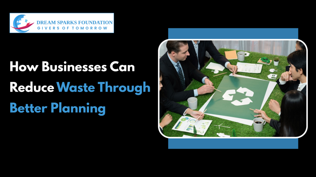 Business waste management with recycling bins and sustainable waste planning.