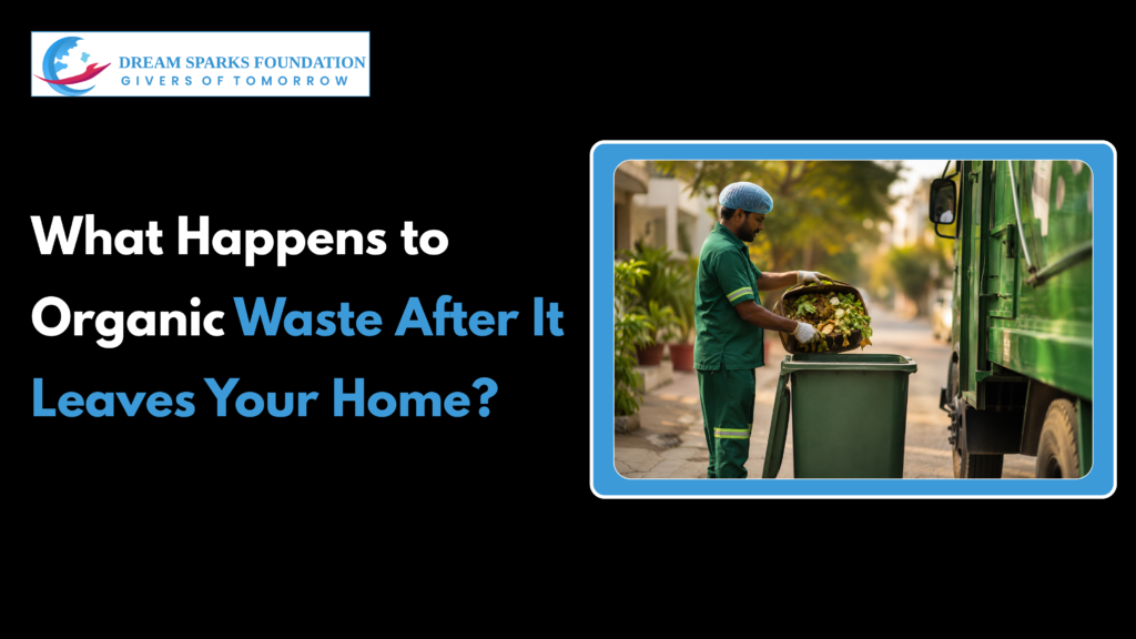 Organic waste being separated into a green compost bin for sustainable waste management and home composting