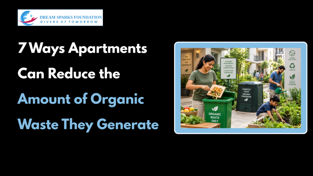 Apartment residents practicing waste segregation, recycling, and organic waste management.